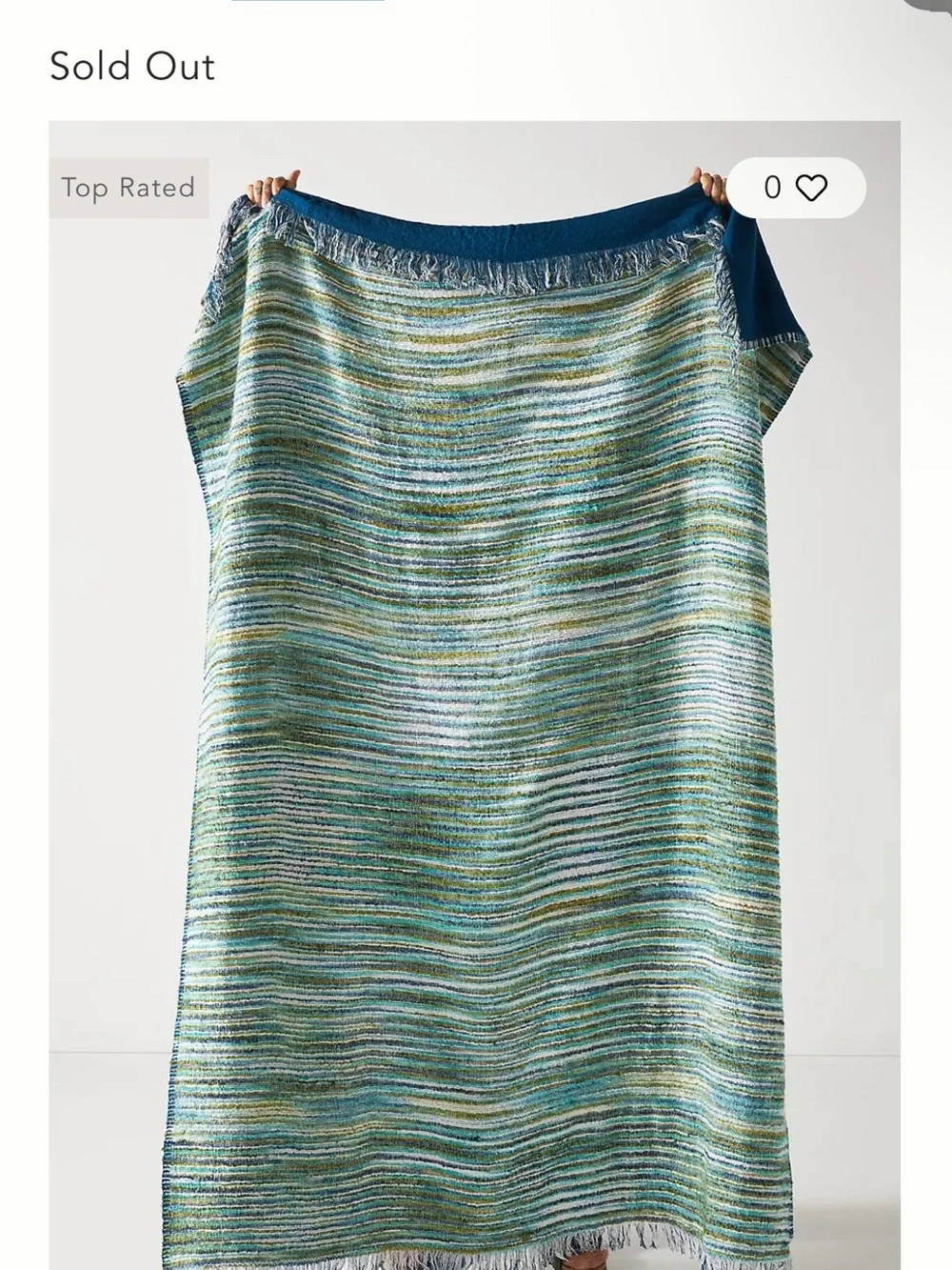 Anthropologie Fringed Ines Throw Blanket Green Blue NWT